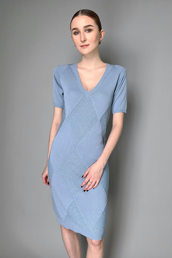 Lorena Antoniazzi Short Sleeve Knitted Dress with Sequins in Blue Vancouver. Shop Online or in Store.