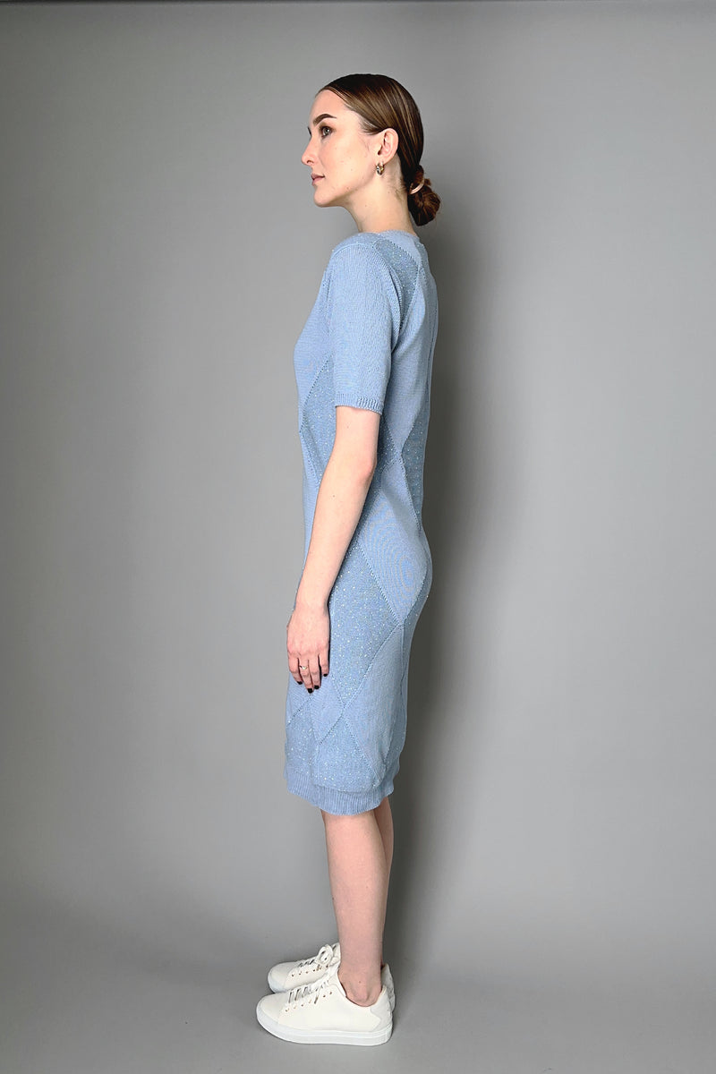 Lorena Antoniazzi Short Sleeve Knitted Dress with Sequins in Blue