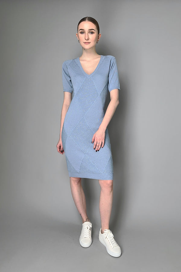 Lorena Antoniazzi Short Sleeve Knitted Dress with Sequins in Blue Vancouver. Shop Online or in Store.