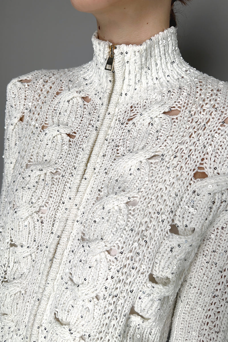 Lorena Antoniazzi Cable Knit Sequin Cardigan in White