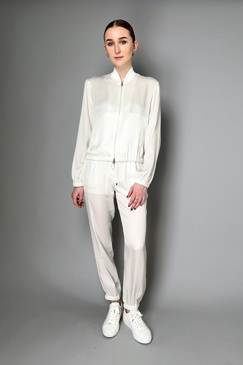 Lorena Antoniazzi Silk Bomber Jacket in Off-White