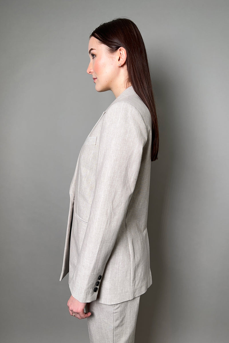 Lorena Antoniazzi Stretch Linen-Cotton Blazer in Flax - Ashia Mode - Vancouver