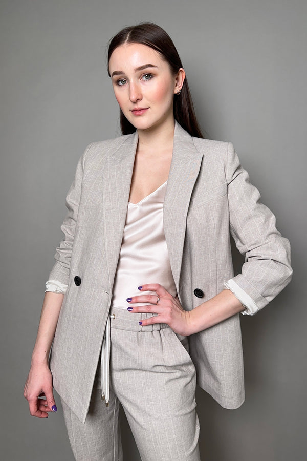 Lorena Antoniazzi Stretch Linen-Cotton Blazer in Flax - Ashia Mode - Vancouver