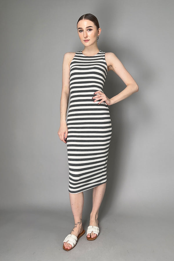 L'Agence Nura Long Knitted Dress in White and Grey Stripes