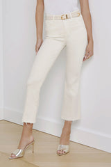L'Agence "Vintage White" Kendra High Rise Cropped Flared Jeans
