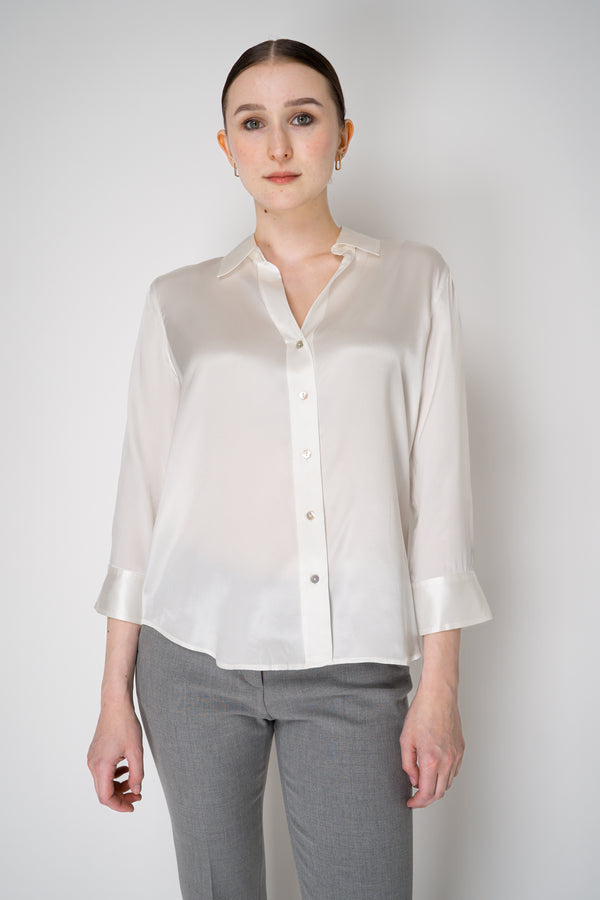 L'Agence Dani 3/4 Sleeve Charmeuse Silk Blouse in White Vancouver. Shop Online or in Store.