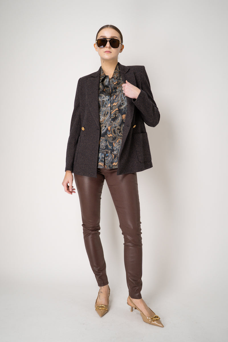 L'Agence Dani 3/4 Sleeve Silk Blouse in Navy Ornamental Print Vancouver. Shop Online or in Store.