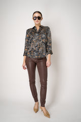 L'Agence Dani 3/4 Sleeve Silk Blouse in Navy Ornamental Print Vancouver. Shop Online or in Store.