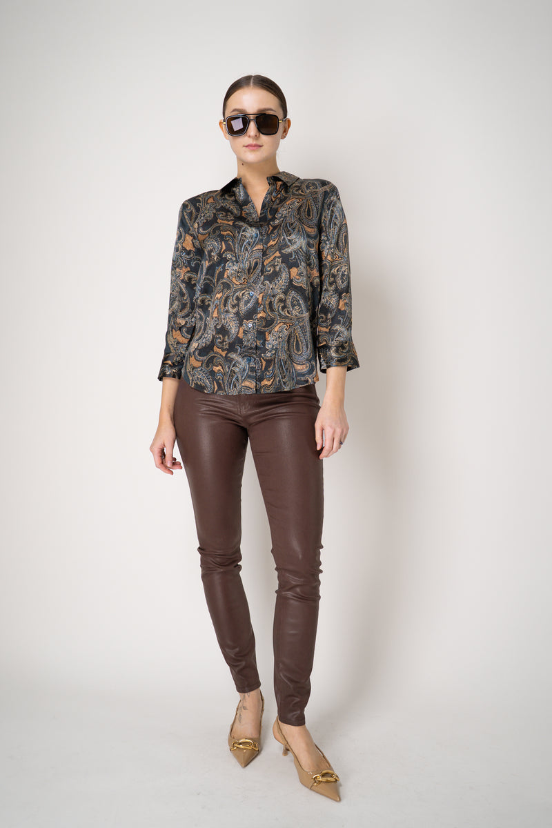L'Agence Dani 3/4 Sleeve Silk Blouse in Navy Ornamental Print Vancouver. Shop Online or in Store.