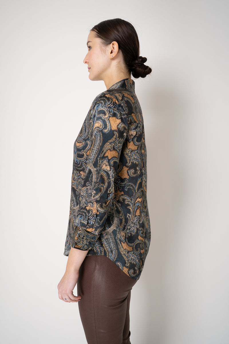 L'Agence Dani 3/4 Sleeve Silk Blouse in Navy Ornamental Print Vancouver. Shop Online or in Store.