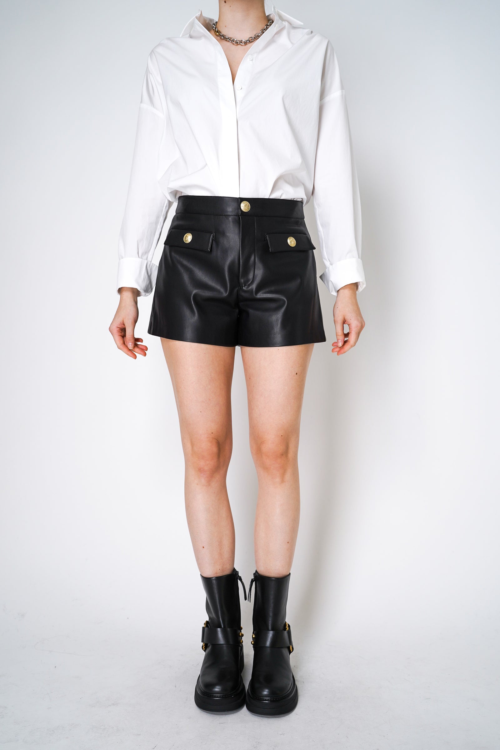 Leather black shorts discount