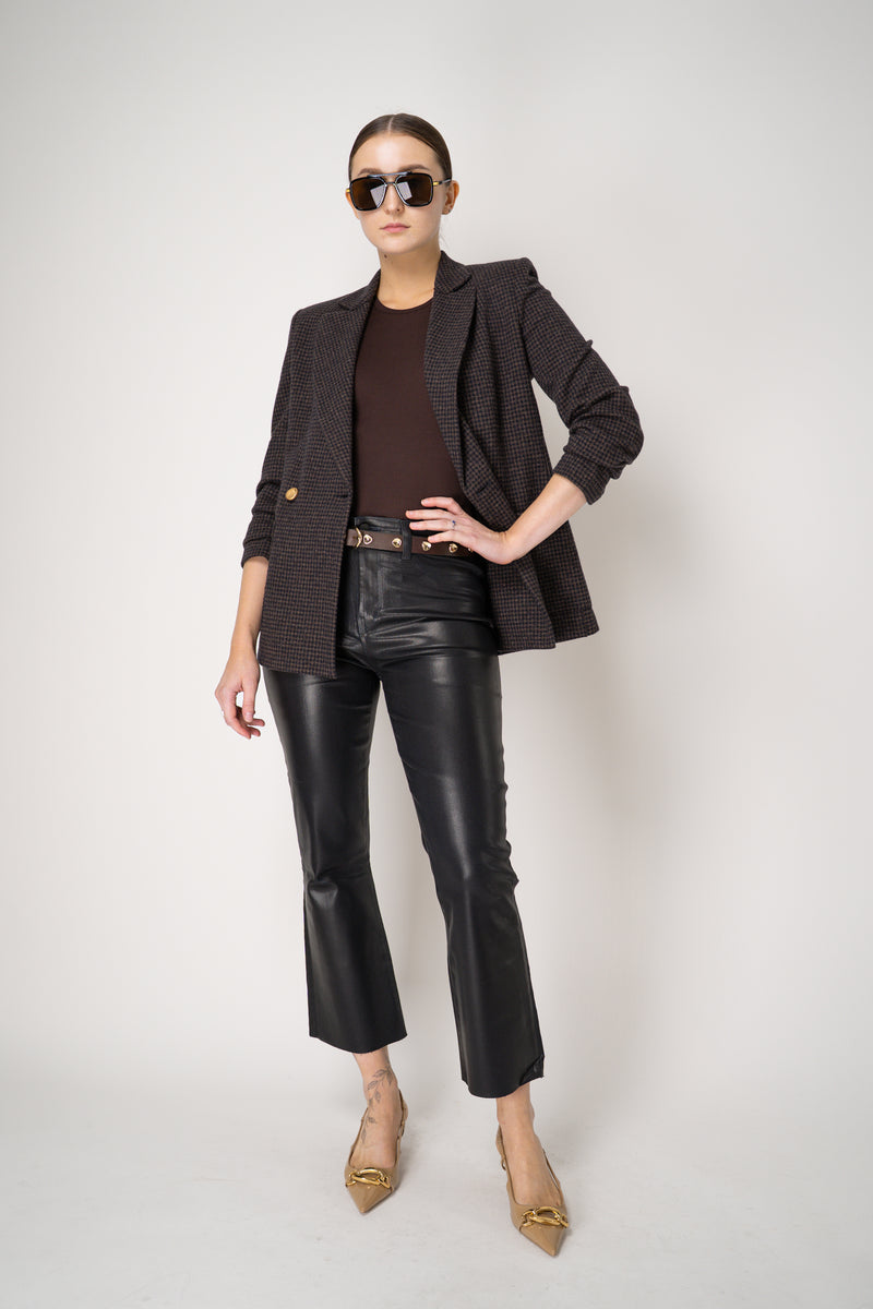 L'Agence Kendra Coated Cropped Flared Jeans in Black Navy Vancouver. Shop Online or in Store.