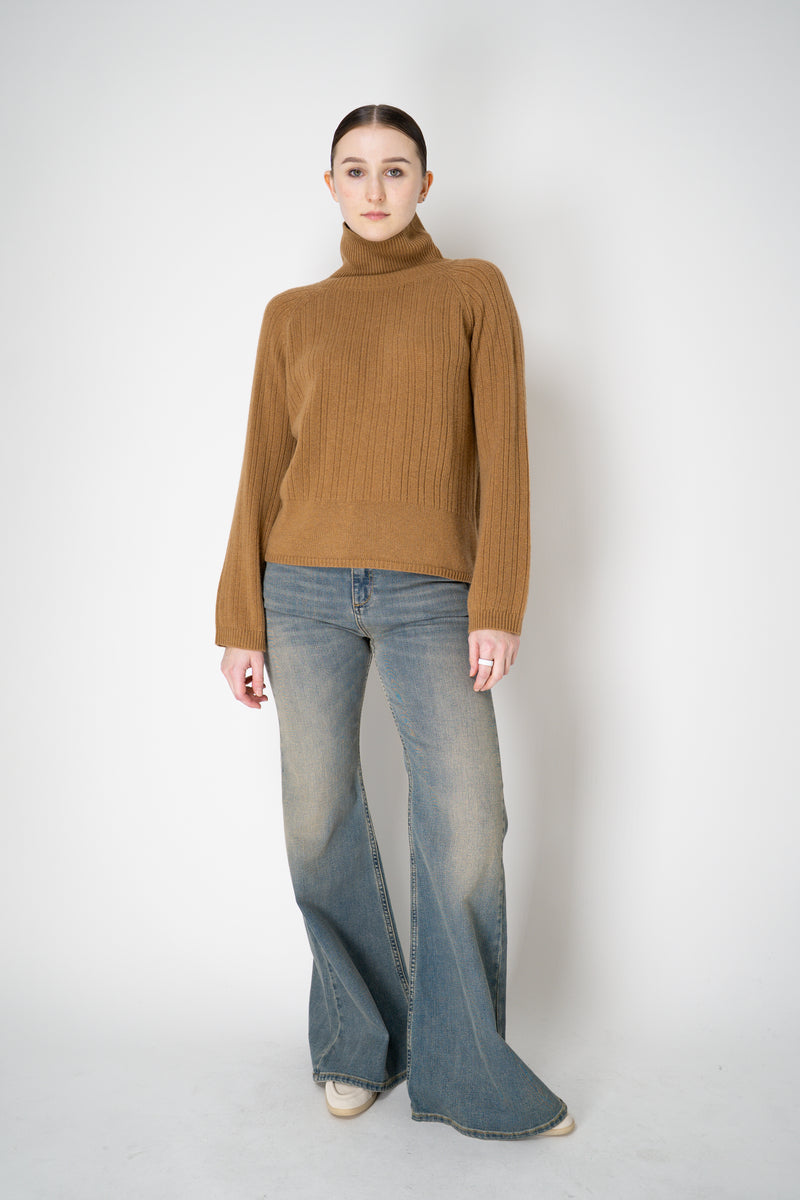 Lorena Antoniazzi 100% Cashmere Ribbed Knit Turtleneck Pullover in Camel Vancouver. Shop Online or in Store.