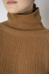Lorena Antoniazzi 100% Cashmere Ribbed Knit Turtleneck Pullover in Camel Vancouver. Shop Online or in Store.