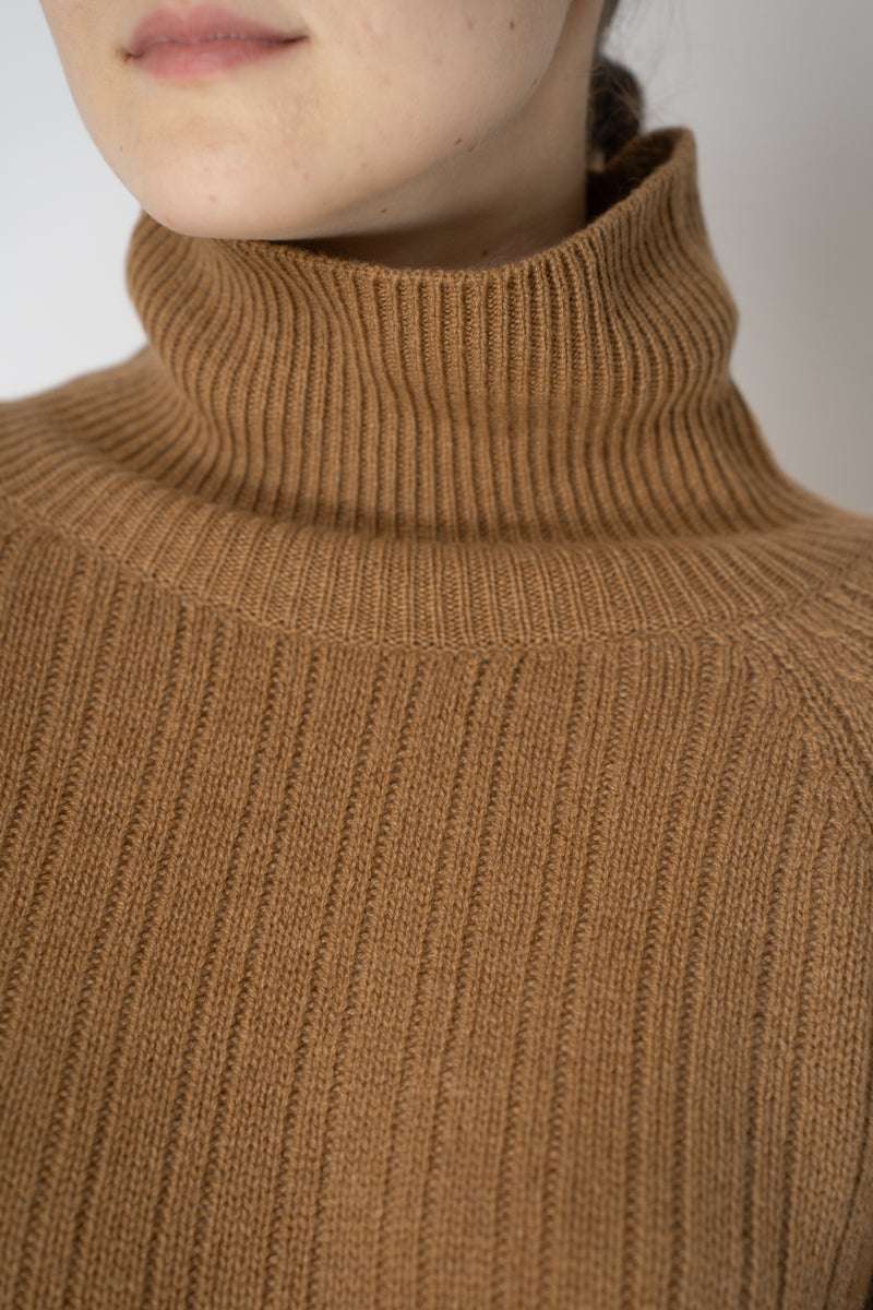 Lorena Antoniazzi 100% Cashmere Ribbed Knit Turtleneck Pullover in Camel Vancouver. Shop Online or in Store.