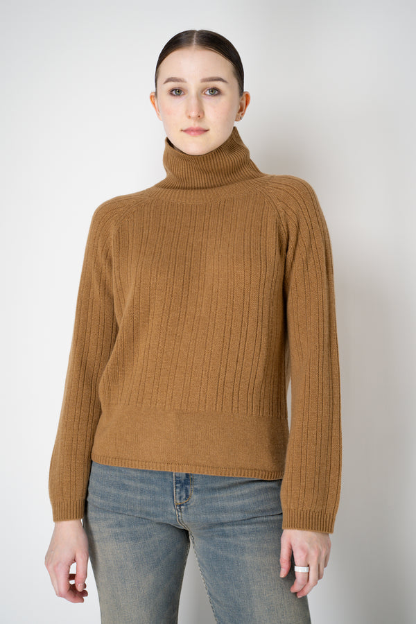 Lorena Antoniazzi 100% Cashmere Ribbed Knit Turtleneck Pullover in Camel Vancouver. Shop Online or in Store.