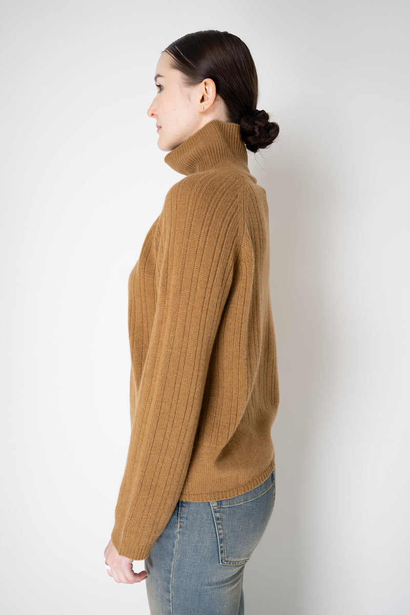 Lorena Antoniazzi 100% Cashmere Ribbed Knit Turtleneck Pullover in Camel Vancouver. Shop Online or in Store.