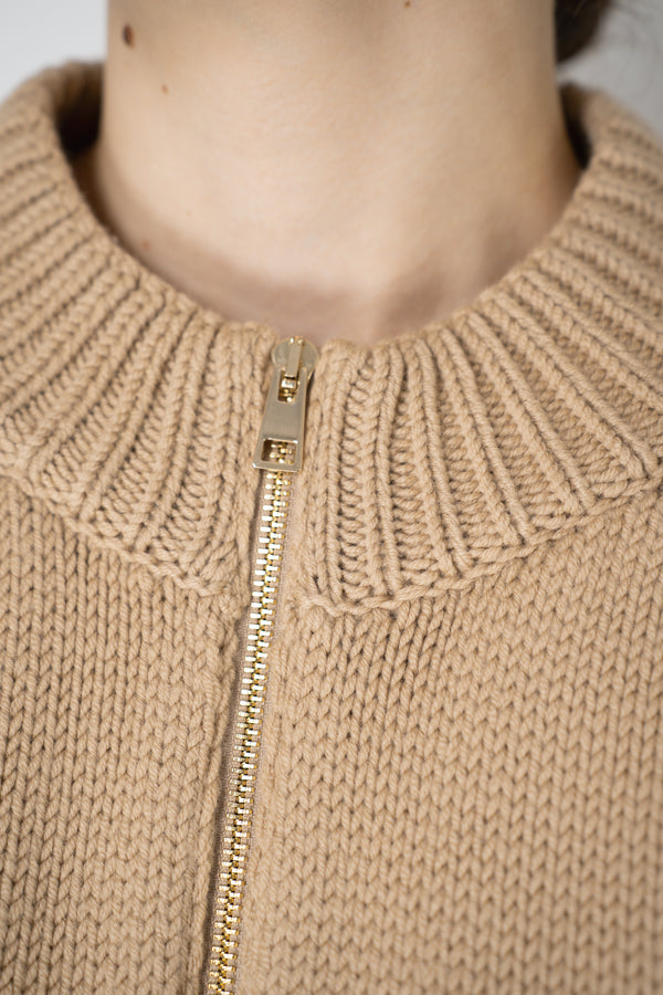 Lorena Antoniazzi 100% Wool Knit Cardigan in Pale Camel Vancouver. Shop Online or in Store.