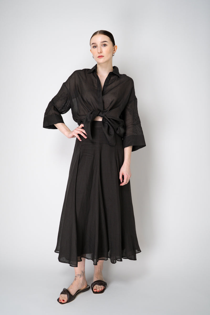 Lorena Antoniazzi A-Line  Ramie Midi Skirt in Black Vancouver. Shop Online or in Store.