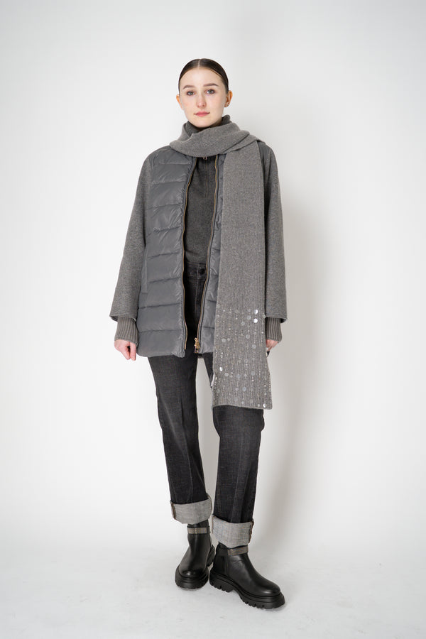 Lorena Antoniazzi A-line Padded Quilted Jacket with Wool Sleeves in Grey Vancouver. Shop Online or in Store.