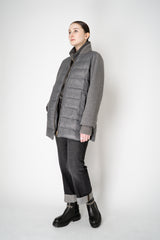 Lorena Antoniazzi A-line Padded Quilted Jacket with Wool Sleeves in Grey Vancouver. Shop Online or in Store.