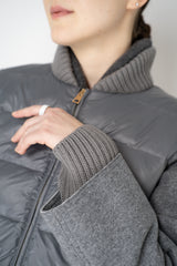 Lorena Antoniazzi A-line Padded Quilted Jacket with Wool Sleeves in Grey Vancouver. Shop Online or in Store.