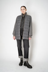 Lorena Antoniazzi A-line Padded Quilted Jacket with Wool Sleeves in Grey Vancouver. Shop Online or in Store.