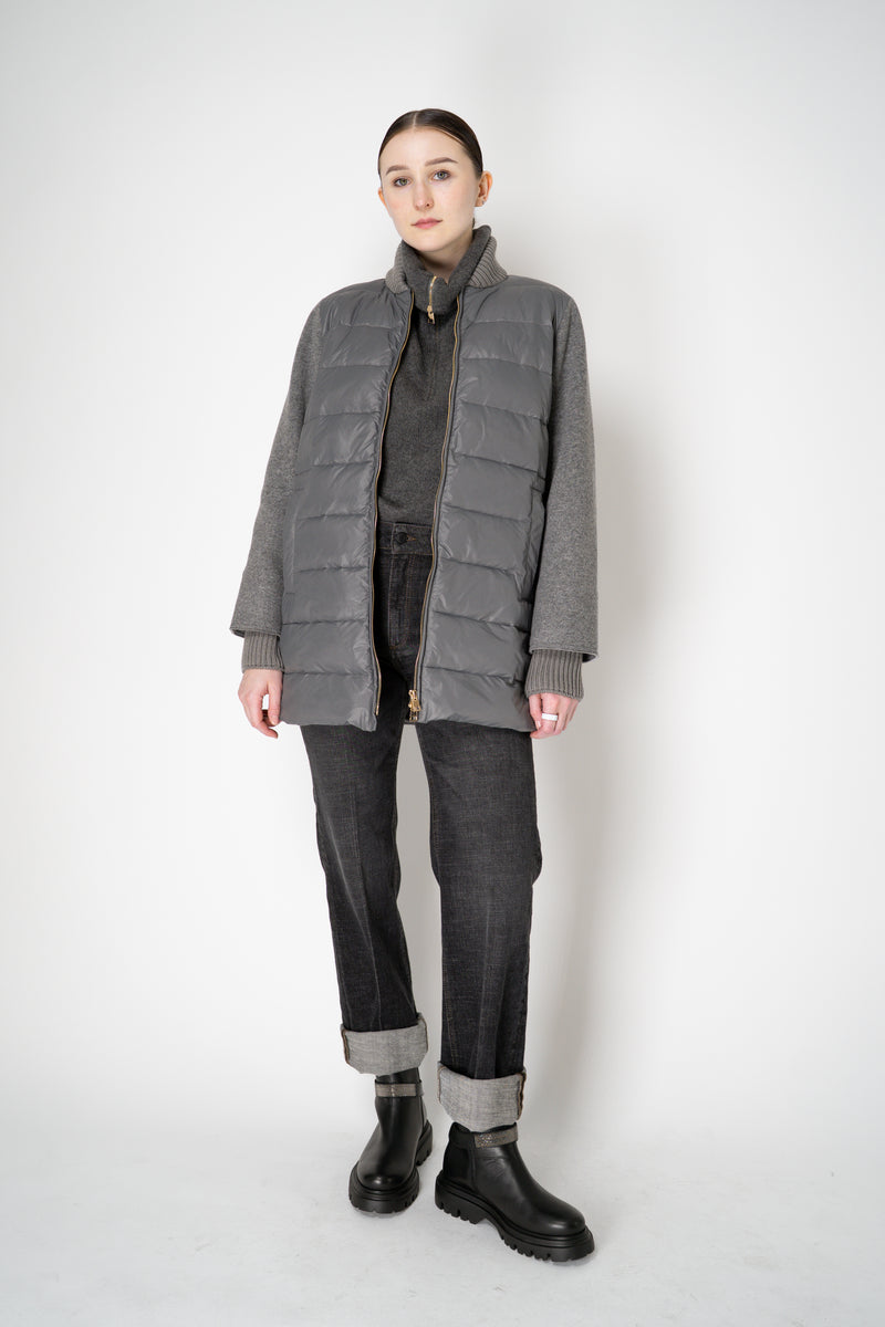 Lorena Antoniazzi A-line Padded Quilted Jacket with Wool Sleeves in Grey Vancouver. Shop Online or in Store.