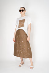 Lorena Antoniazzi A-line Ramie Maxi Skirt with Floral Beading Embroidery in Terracotta Brown Vancouver. Shop Online or in Store.