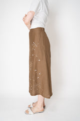 Lorena Antoniazzi A-line Ramie Maxi Skirt with Floral Beading Embroidery in Terracotta Brown Vancouver. Shop Online or in Store.