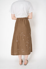 Lorena Antoniazzi A-line Ramie Maxi Skirt with Floral Beading Embroidery in Terracotta Brown Vancouver. Shop Online or in Store.