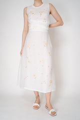 Lorena Antoniazzi A-line Ramie Maxi Skirt with Floral Beading Embroidery in White Vancouver. Shop Online or in Store.