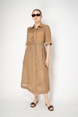Lorena Antoniazzi Ankle Length Ramie Shirt Dress in Terracotta Brown Vancouver. Shop Online or in Store.
