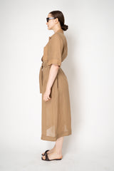 Lorena Antoniazzi Ankle Length Ramie Shirt Dress in Terracotta Brown Vancouver. Shop Online or in Store.