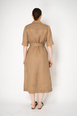 Lorena Antoniazzi Ankle Length Ramie Shirt Dress in Terracotta Brown Vancouver. Shop Online or in Store.