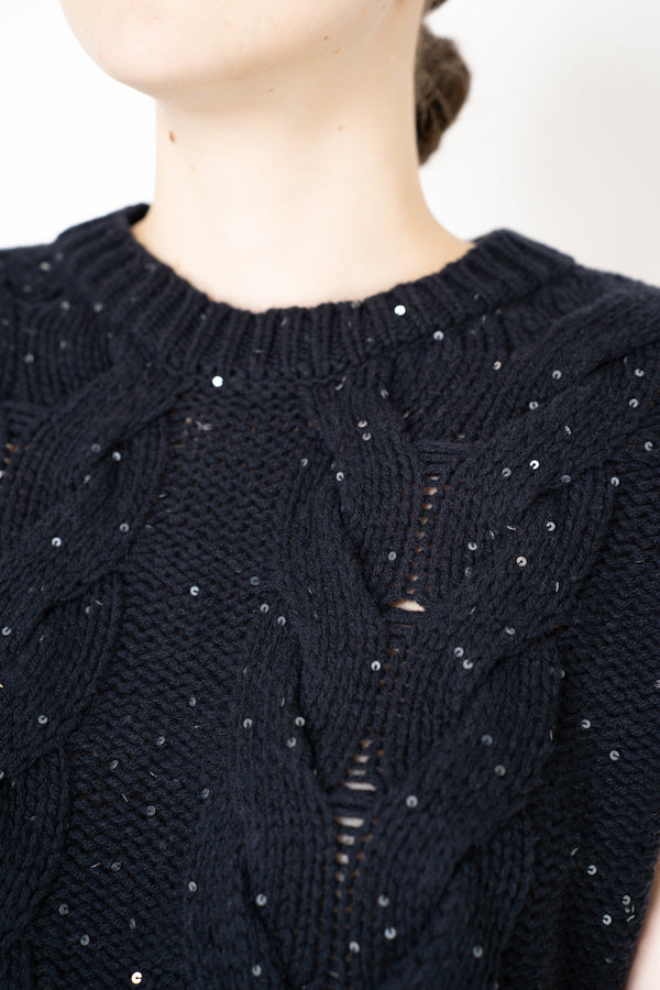 Lorena Antoniazzi Cashmere Blend Cable Knit Vest in Navy Vancouver. Shop Online or in Store.