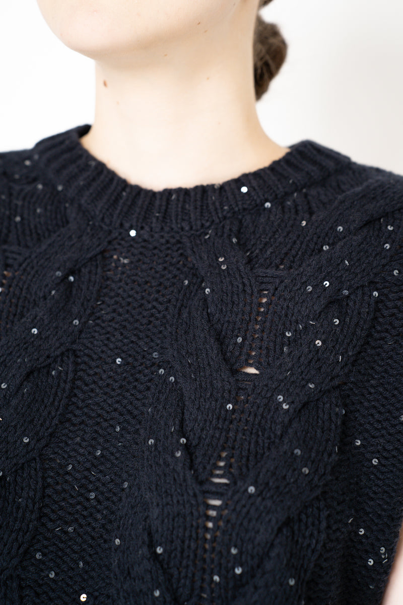Lorena Antoniazzi Cashmere Blend Cable Knit Vest in Navy Vancouver. Shop Online or in Store.