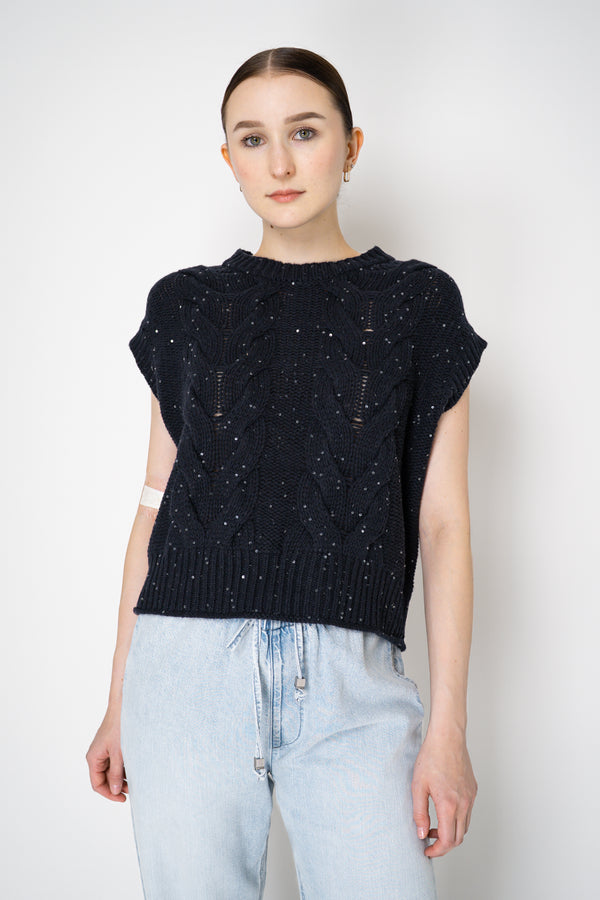 Lorena Antoniazzi Cashmere Blend Cable Knit Vest in Navy Vancouver. Shop Online or in Store.