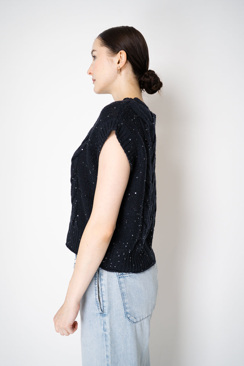 Lorena Antoniazzi Cashmere Blend Cable Knit Vest in Navy Vancouver. Shop Online or in Store.
