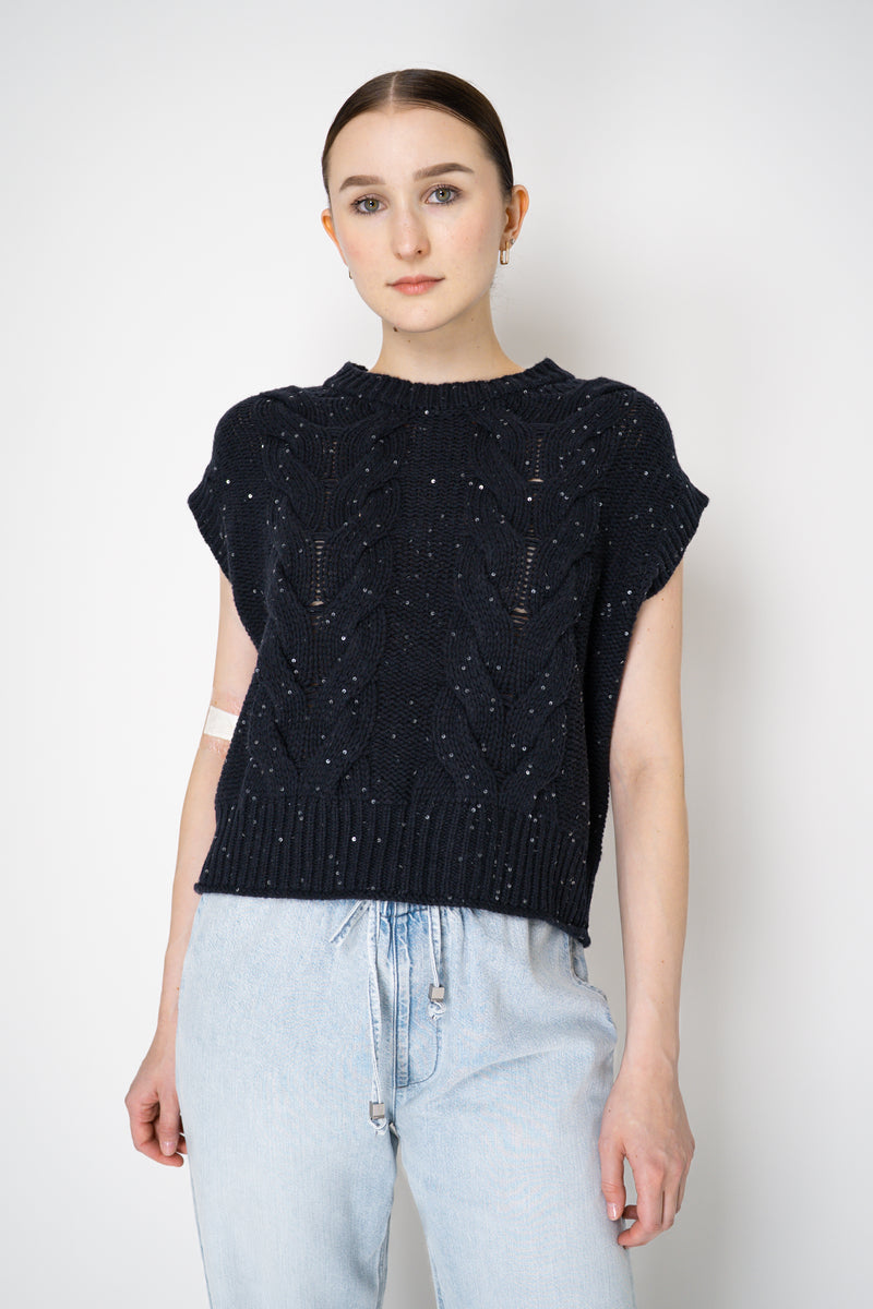 Lorena Antoniazzi Cashmere Blend Cable Knit Vest in Navy Vancouver. Shop Online or in Store.