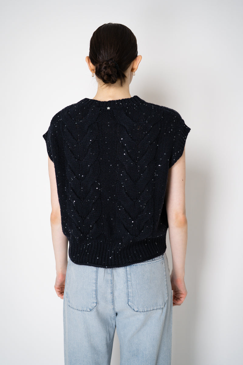 Lorena Antoniazzi Cashmere Blend Cable Knit Vest in Navy Vancouver. Shop Online or in Store.