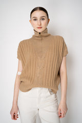 Lorena Antoniazzi Cashmere Blend Half-Zip Knit Vest in Camel Vancouver. Shop Online or in Store.