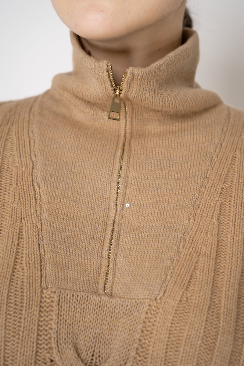 Lorena Antoniazzi Cashmere Blend Half-Zip Knit Vest in Camel Vancouver. Shop Online or in Store.