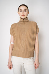 Lorena Antoniazzi Cashmere Blend Half-Zip Knit Vest in Camel Vancouver. Shop Online or in Store.