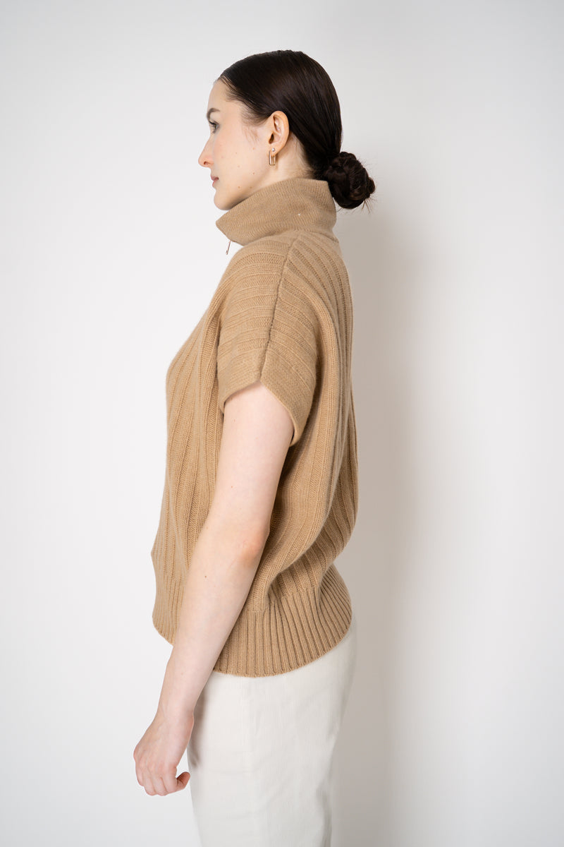 Lorena Antoniazzi Cashmere Blend Half-Zip Knit Vest in Camel Vancouver. Shop Online or in Store.