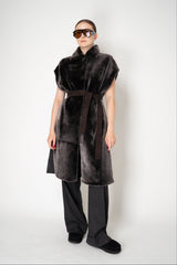 Lorena Antoniazzi Collared Shearling Vest with Quilted Back in Grey Vancouver. Shop Online or in Store.