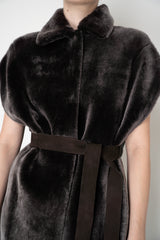 Lorena Antoniazzi Collared Shearling Vest with Quilted Back in Grey Vancouver. Shop Online or in Store.