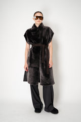 Lorena Antoniazzi Collared Shearling Vest with Quilted Back in Grey Vancouver. Shop Online or in Store.
