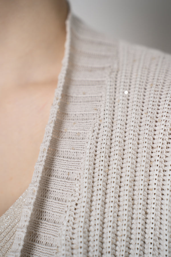 Lorena Antoniazzi Cotton Blend Chunky Knit Open Front Cardigan with Sequin Details in Oat Vancouver. Shop Online or in Store.