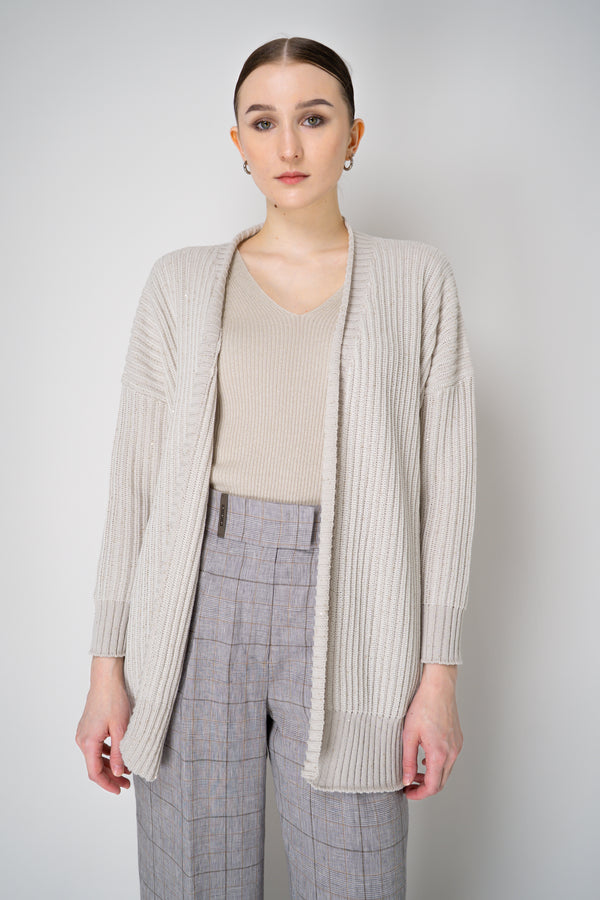 Lorena Antoniazzi Cotton Blend Chunky Knit Open Front Cardigan with Sequin Details in Oat Vancouver. Shop Online or in Store.